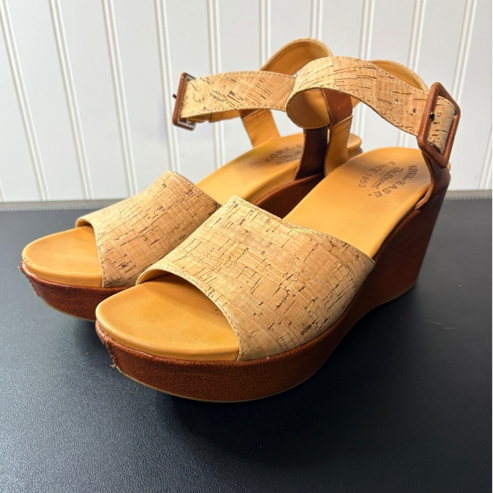 Kork-Ease Women's Myrna Cork Wedge Platform Sandals Tan Leather Ankle Strap 9 - Picture 3 of 10